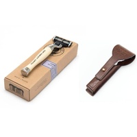 CAPT FAWCETT'S HANDCRAFTED SAFETY RAZOR MACH 3 WITH LEATHER CASE