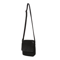 PIERRE CARDIN SHOULDER BAG - BLACK ITALIAN LEATHER & NYLON 20x5x17cm